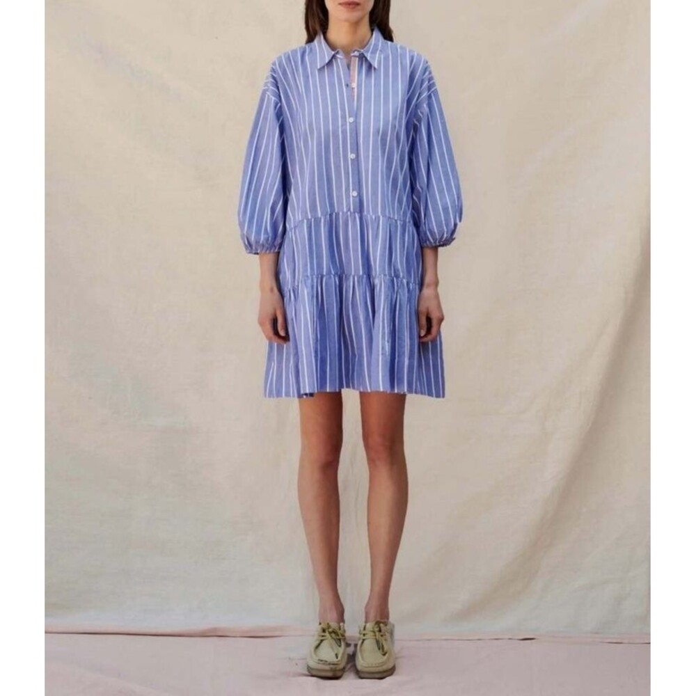 Sundry Striped Short Tiered Mini Drees Printed Buttondown Cotton S NWT 277897